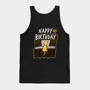 Happy Birthday Cat Playing Piano Doodle Tank Top